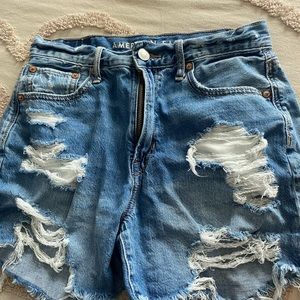 american eagle distressed blue jean shorts